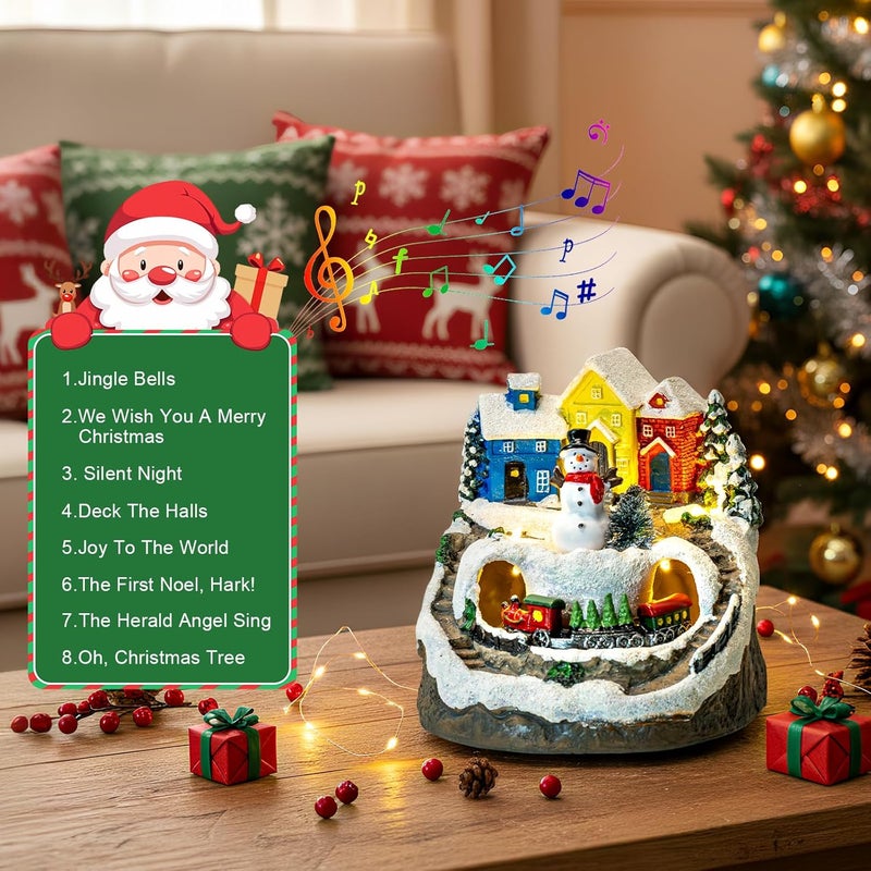 ZQQLITE Animated Musical Christmas Snowman Village Houses with Rotating Train, Lighted Christmas Village Collection Figurines for Home Tabletop Decorations Ornaments Gifts - Image 4