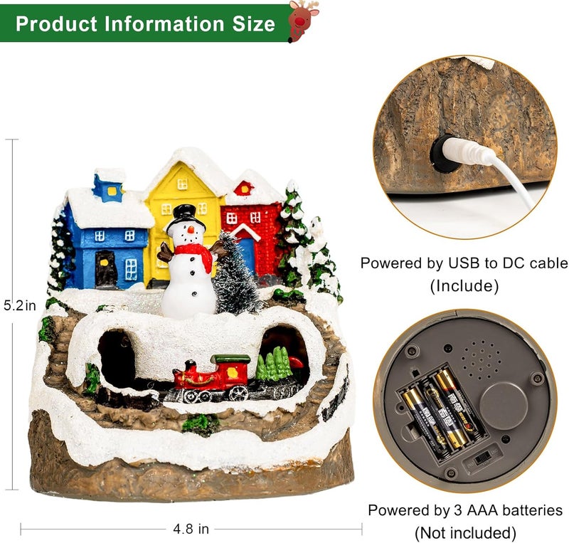 ZQQLITE Animated Musical Christmas Snowman Village Houses with Rotating Train, Lighted Christmas Village Collection Figurines for Home Tabletop Decorations Ornaments Gifts - Image 5