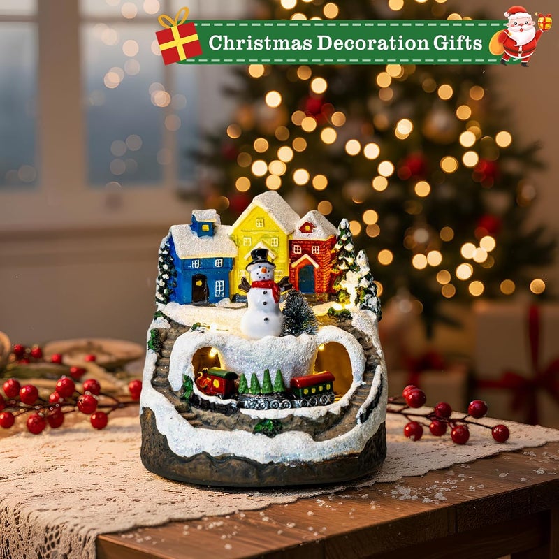 ZQQLITE Animated Musical Christmas Snowman Village Houses with Rotating Train, Lighted Christmas Village Collection Figurines for Home Tabletop Decorations Ornaments Gifts - Image 3