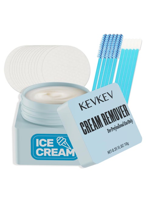 KevKev Lash Remover for Lash Extensions Eyelash Extension Remover Kit 10ml Ice-Cream Flavor Lash Glue Remover with Eye Patch Brushes Quick Dissolves Low Irritation For Professional Use Only(Ice-Cream)