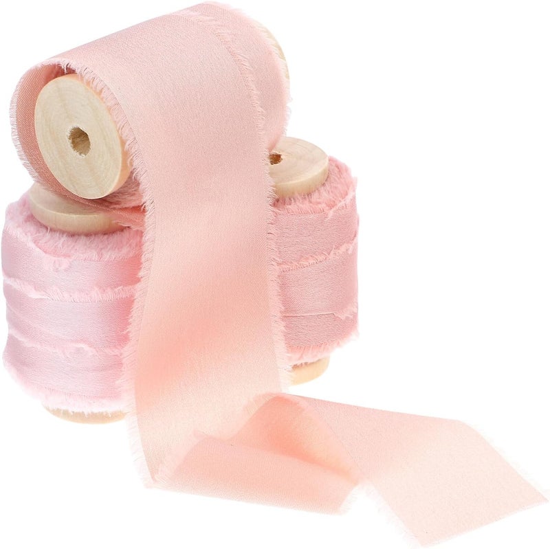 3 Rolls Satin Frayed Edge Decorative Ribbon for Wedding Bouquets and Wrapping, Soft Satin Ribbon for Crafting and Floral Arrangement, 5 Yards Per Roll, 3 Pieces - Image 1
