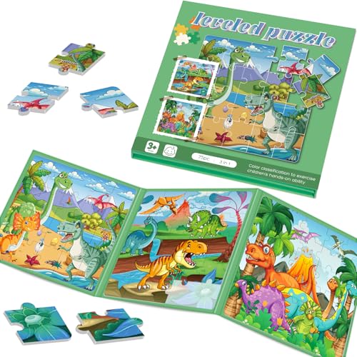 Ranqibo Magnetic Puzzles for Toddlers 35 75Pieces Travel Toys Dinosaur Puzzles Ages 46 Educational Learning Magnets Road Car Trip Airplane Activities Toys for 3 4 5 6 7 Girls Boys Gift - Image 1