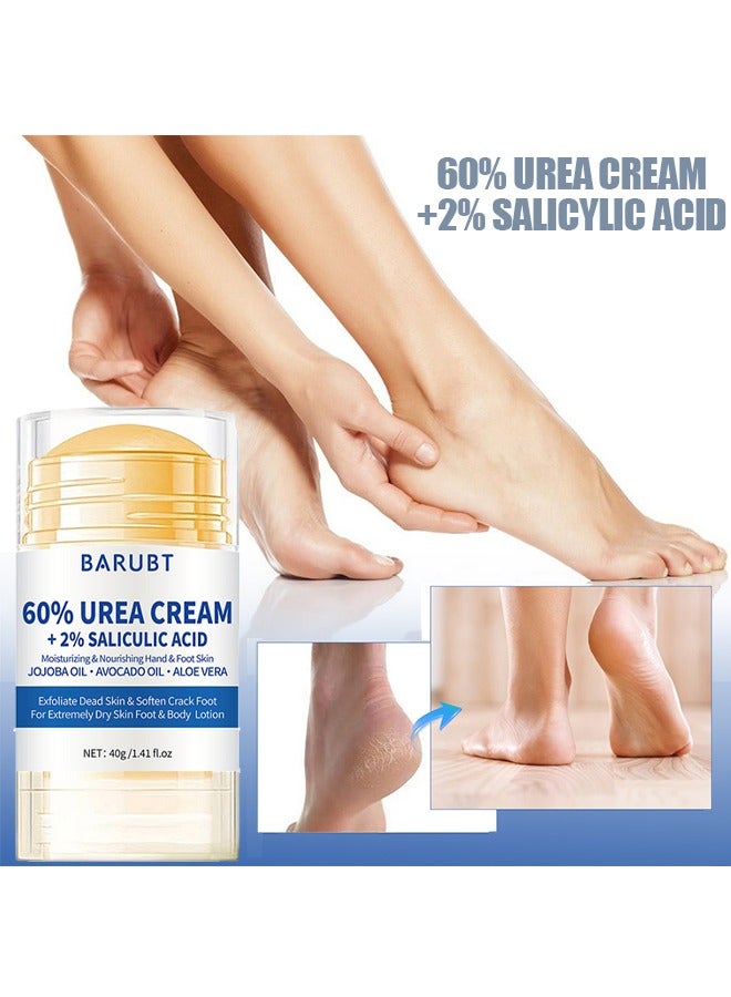 BARUBT 60% Urea Cream Plus 2% Salicylic-Acid Foot Cream - Urea Cream for Feet Moisturizer for Dry Cracked Feet Knees Elbows Hands - Heel Balm Stick Aloe Vera, Beeswax, Urea Foot Cream Smoothing Skin 40g - Image 1