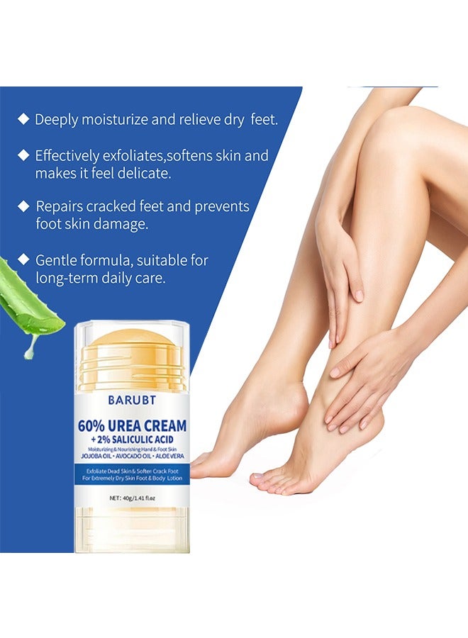 BARUBT 60% Urea Cream Plus 2% Salicylic-Acid Foot Cream - Urea Cream for Feet Moisturizer for Dry Cracked Feet Knees Elbows Hands - Heel Balm Stick Aloe Vera, Beeswax, Urea Foot Cream Smoothing Skin 40g - Image 5