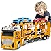 Bstoyder Toddler Boy Toys for 3 4 5 6 7 Years Kids 21 Double Layer Race Truck Toy with 4 Racing Cars Friction Powered Vehical Toys with Lights and Sounds Birthday for Boy GirlsYellow - Image 2