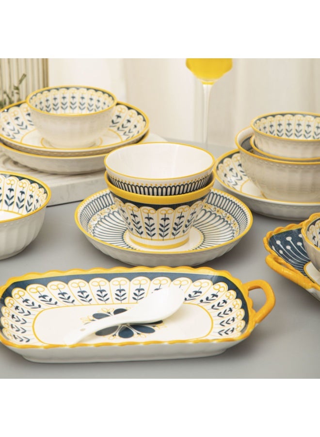  حياة القمر1 طقم أواني طعام من 21 قطعة (مجموعة لـ 6 أشخاص) على الطراز البوهيمي | طراز رومانسي أوروبي عتيق | سيراميك فاخر مطلي بالزجاج | آمن للاستخدام في الميكروويف والفرن | الهدية المثالية لحفلات الزفاف والاستخدام اليومي - Image 2