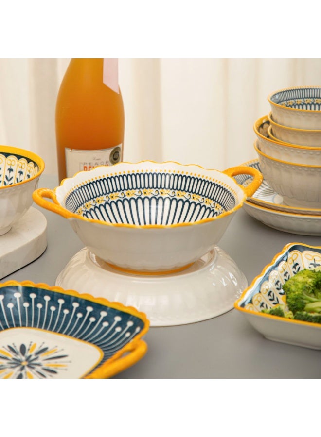  حياة القمر1 طقم أواني طعام من 21 قطعة (مجموعة لـ 6 أشخاص) على الطراز البوهيمي | طراز رومانسي أوروبي عتيق | سيراميك فاخر مطلي بالزجاج | آمن للاستخدام في الميكروويف والفرن | الهدية المثالية لحفلات الزفاف والاستخدام اليومي - Image 3