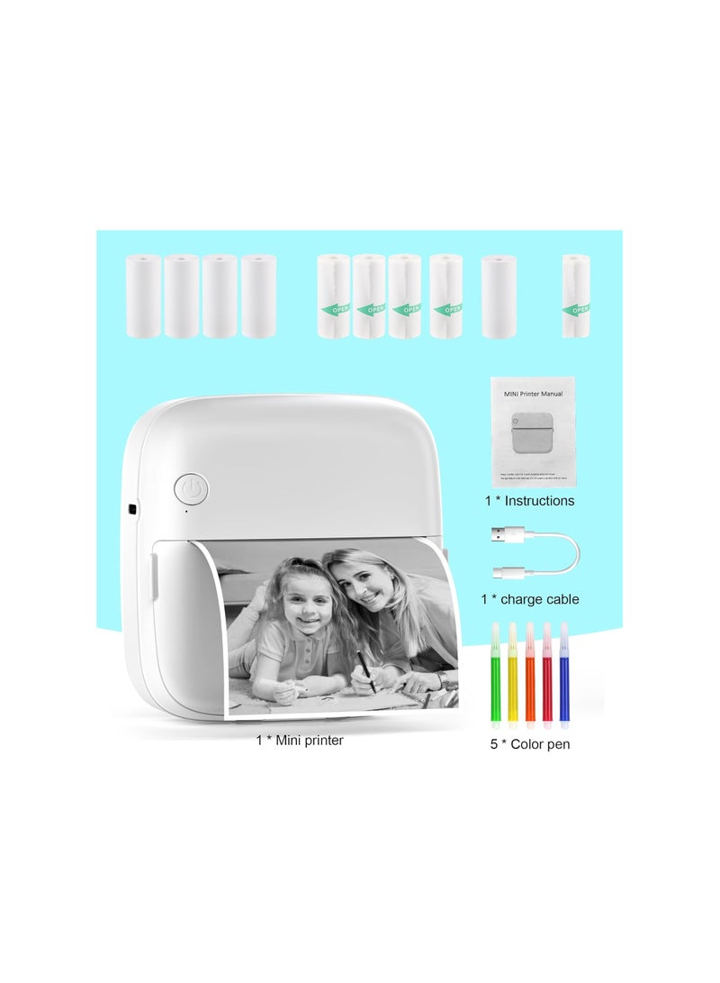 SOLARAE Mini Sticker Printer, with Rgb Light Pocket Inkless Thermal Printer Fit for Ios&Android, Bluetooth Smart Portable(with 5 Color Pens+5 Rolls of Printing Paper + 5 Rolls of Self-Adhesive Paper) - Image 2