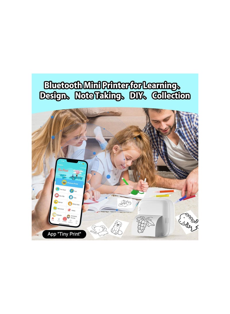 SOLARAE Mini Sticker Printer, with Rgb Light Pocket Inkless Thermal Printer Fit for Ios&Android, Bluetooth Smart Portable(with 5 Color Pens+5 Rolls of Printing Paper + 5 Rolls of Self-Adhesive Paper) - Image 4