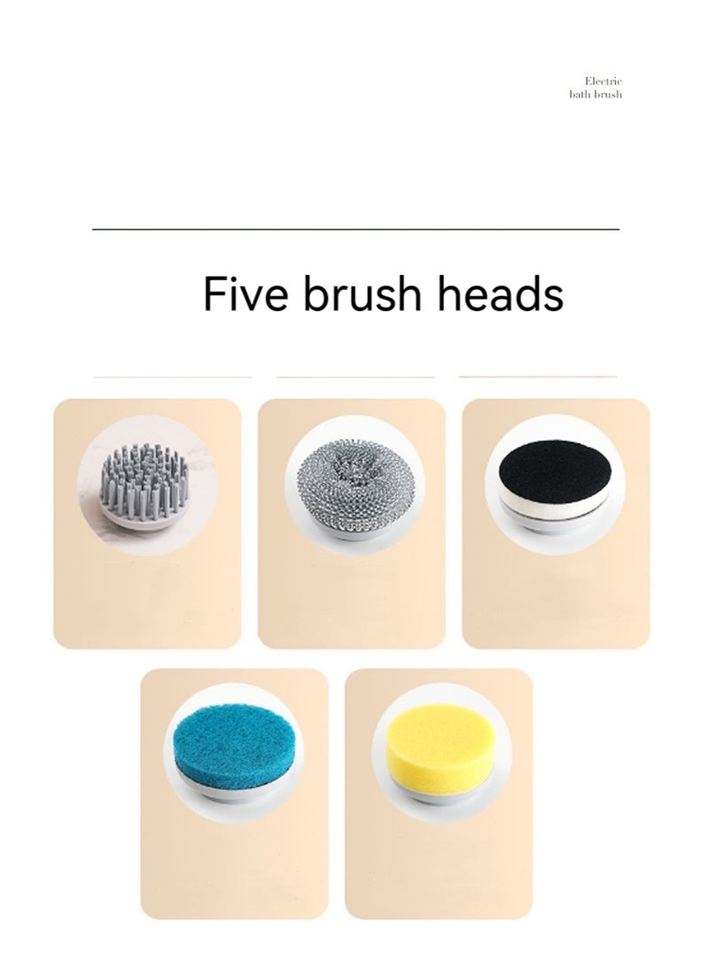 Rechargeable Electric Spin Scrubber, Cordless Cleaning Brush with Long Handle,5 Replaceable Brush Heads Shower Scrubber for Bathroom Tub,Floor,Tile,Kitchen and Shoes(Grey) - Image 5