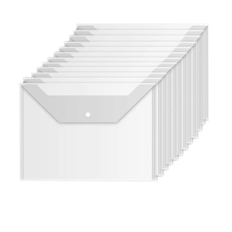AMINIT A4 Document File Bag | Transparent Envelope Holder Storage Case with Snap Button | Clear Plastic Organizer for Papers, Stationery Pack of 20
