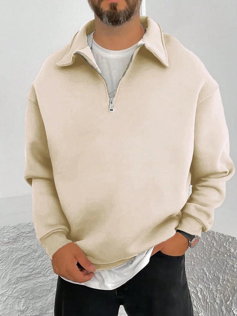 SXV STYLE Men's Half Zipper Collared Sweatshirt (in, Alpha, S, Beige) - Image 3