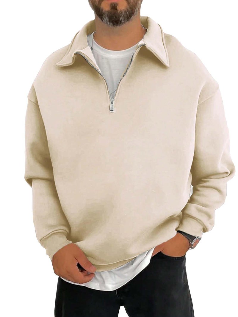 SXV STYLE Men's Half Zipper Collared Sweatshirt (in, Alpha, S, Beige) - Image 1