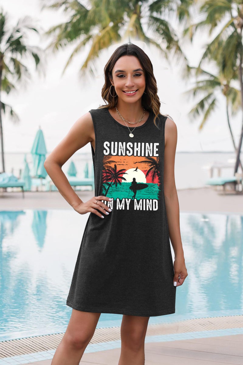 MYHALF Summer Sundress for Women Graphic Mini Tank Dress Sleeveless Beach Dresses Short Casual Sun Dresses Grey - Image 3