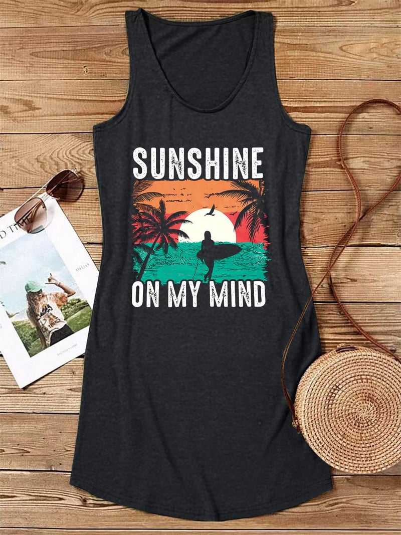 MYHALF Summer Sundress for Women Graphic Mini Tank Dress Sleeveless Beach Dresses Short Casual Sun Dresses Grey - Image 5