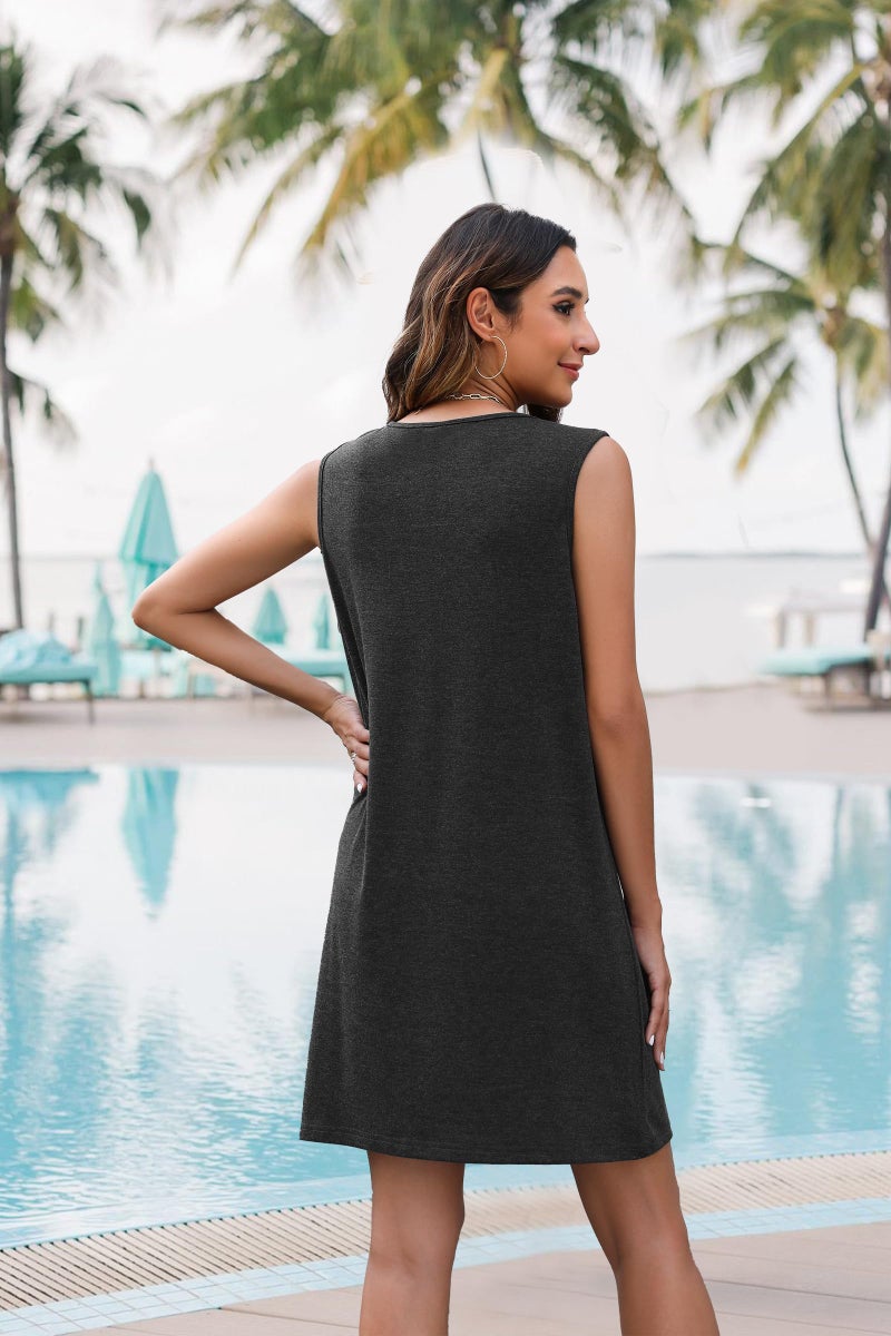 MYHALF Summer Sundress for Women Graphic Mini Tank Dress Sleeveless Beach Dresses Short Casual Sun Dresses Grey - Image 4