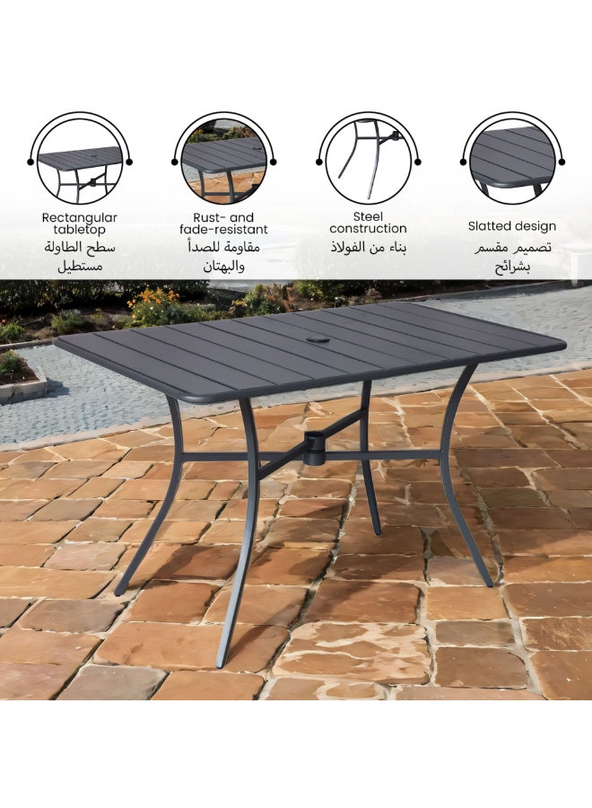 LIVING ACCENTS Outdoor Steel Slatted Rectangular Table with Umbrella Hole Grey 71 x 120 x 70 cm GH-HY-T670 - Image 3