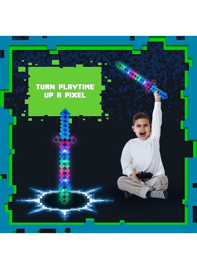 Fun Central 2 Pack - LED Light Up Pixel 8-Bit Toy Sword for Kids - Blue - Image 1