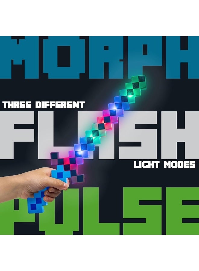 Fun Central 2 Pack - LED Light Up Pixel 8-Bit Toy Sword for Kids - Blue - Image 3