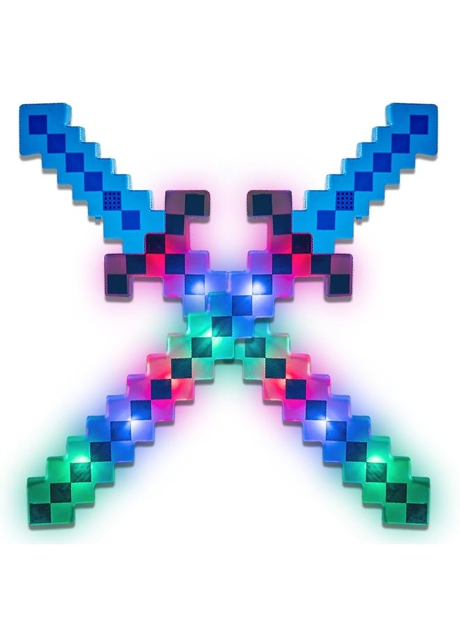 Fun Central 2 Pack - LED Light Up Pixel 8-Bit Toy Sword for Kids - Blue - Image 2
