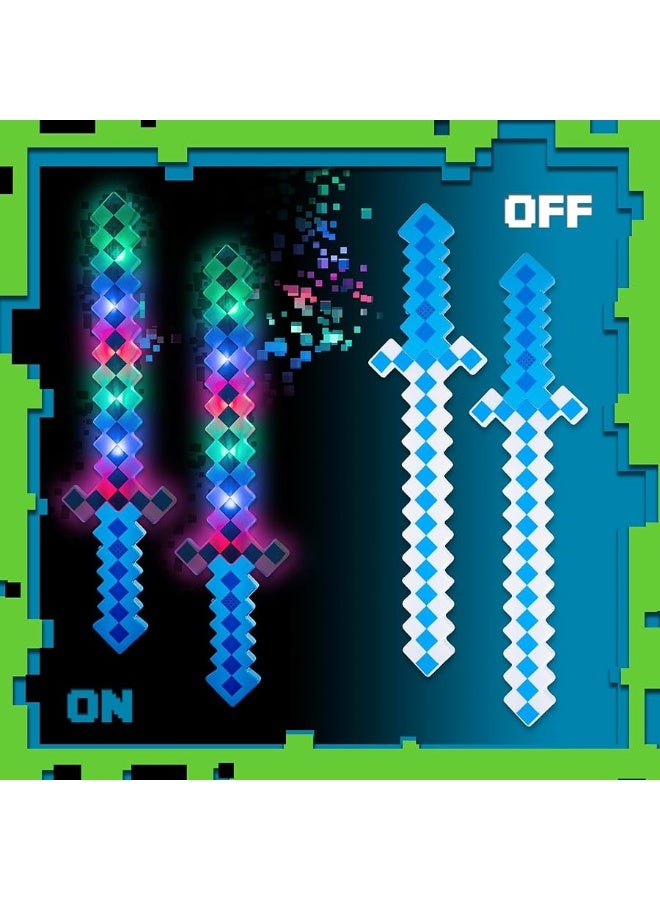 Fun Central 2 Pack - LED Light Up Pixel 8-Bit Toy Sword for Kids - Blue - Image 4