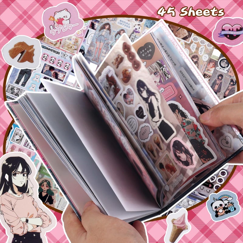 Tmtains 800Pcs Japanese Sticker Book for Scrapbook Heisei Retro Comic Books Style Kawaii Korean Sticker for Journaling Aesthetic Japanese Stickers Book for Adults DIY Crafts Junk Journal Gifts (Girl) - Image 3