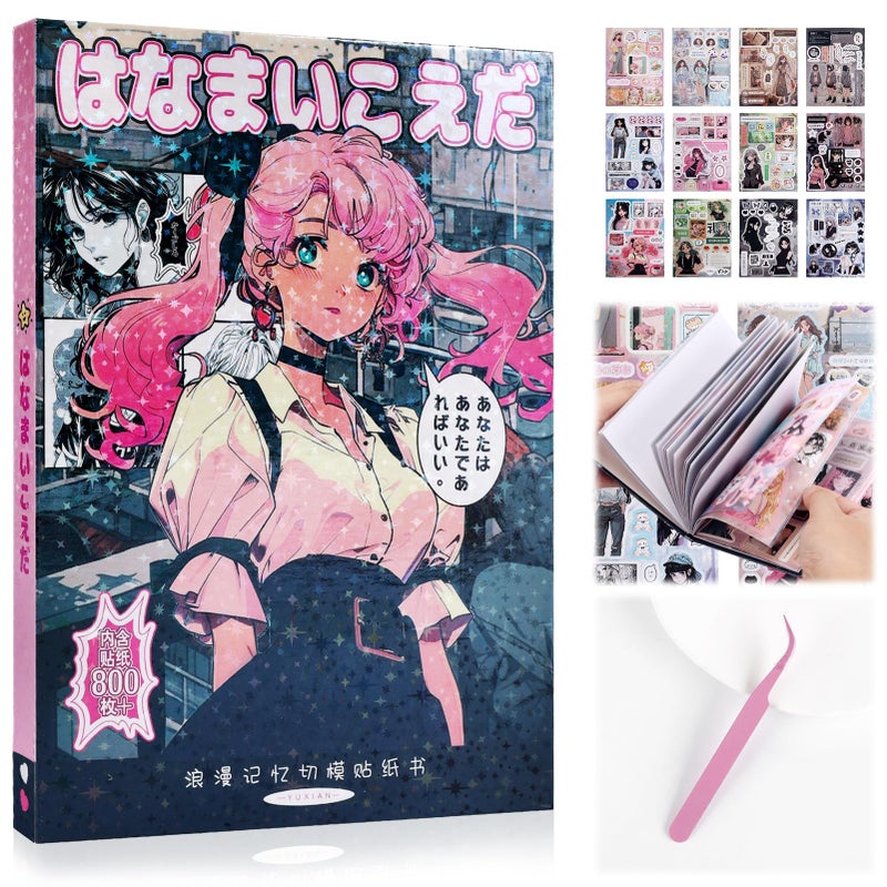 Tmtains 800Pcs Japanese Sticker Book for Scrapbook Heisei Retro Comic Books Style Kawaii Korean Sticker for Journaling Aesthetic Japanese Stickers Book for Adults DIY Crafts Junk Journal Gifts (Girl) - Image 1