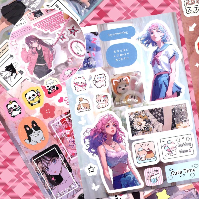 Tmtains 800Pcs Japanese Sticker Book for Scrapbook Heisei Retro Comic Books Style Kawaii Korean Sticker for Journaling Aesthetic Japanese Stickers Book for Adults DIY Crafts Junk Journal Gifts (Girl) - Image 5