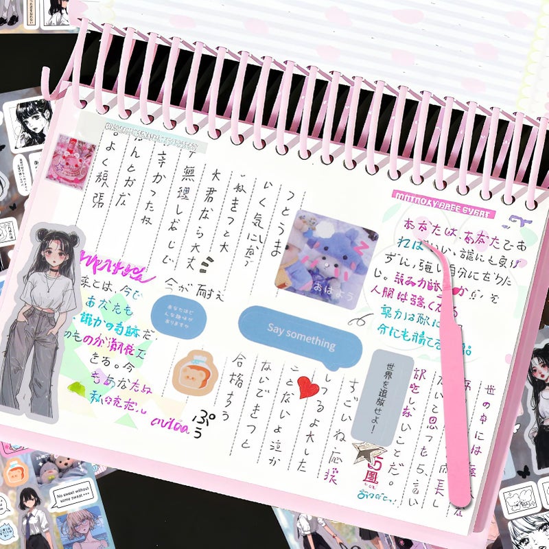 Tmtains 800Pcs Japanese Sticker Book for Scrapbook Heisei Retro Comic Books Style Kawaii Korean Sticker for Journaling Aesthetic Japanese Stickers Book for Adults DIY Crafts Junk Journal Gifts (Girl) - Image 4