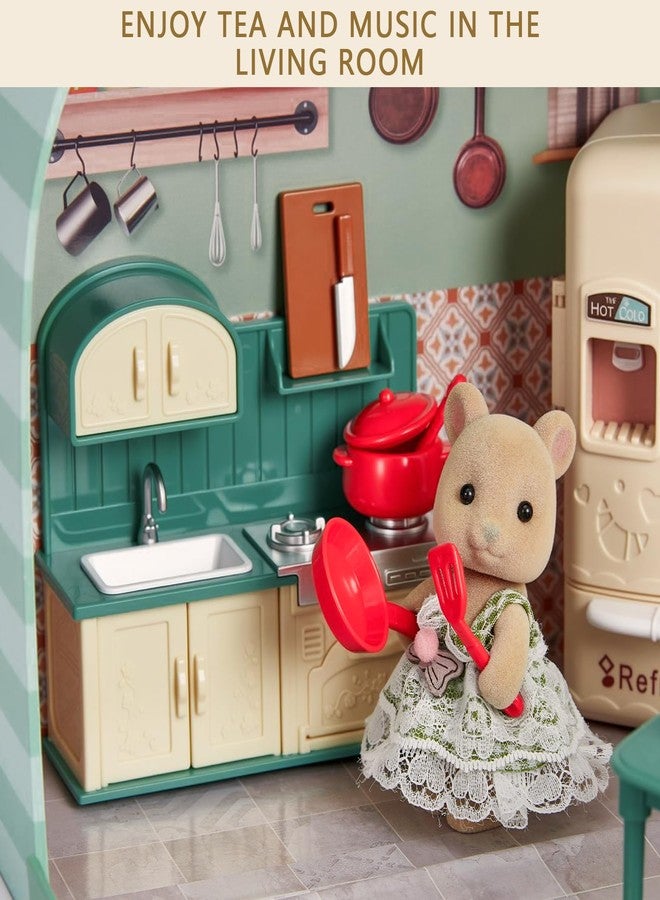 Golray Dollhouse Kitchen Furniture Suitcase Set for Kids, 2 Flexible Dolls/Dining Tble/Kitchenware/Tableware/Refrigerator/Bread, Pretend Play Dollhouse Accessories Christmas Birthday Gift for Girls Ages 3+ - Image 5