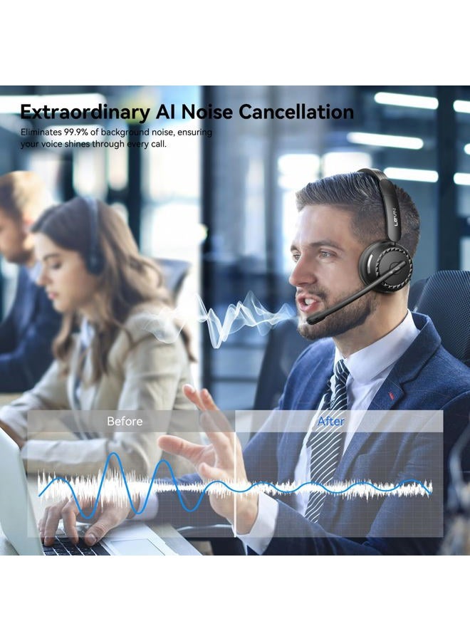 LEVN Wireless Headset, Wireless Headset with Mic for Work, (Noise Cancelling & Mute Button), Bluetooth Headset with Microphone from Home/Office/PC/Call Center/Computer/Laptop/Teams/Zoom (Black) - Image 2