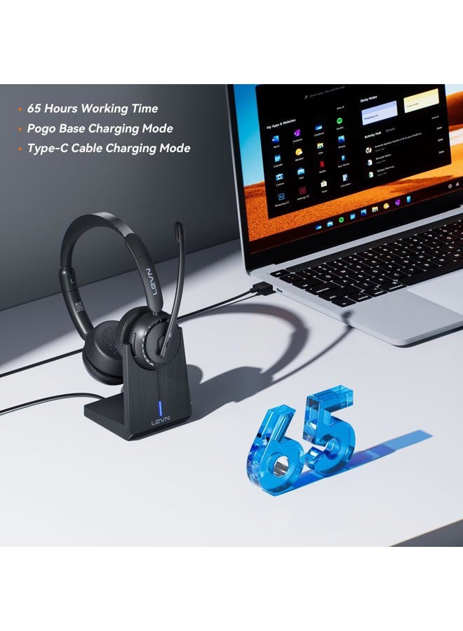LEVN Wireless Headset, Wireless Headset with Mic for Work, (Noise Cancelling & Mute Button), Bluetooth Headset with Microphone from Home/Office/PC/Call Center/Computer/Laptop/Teams/Zoom (Black) - Image 4
