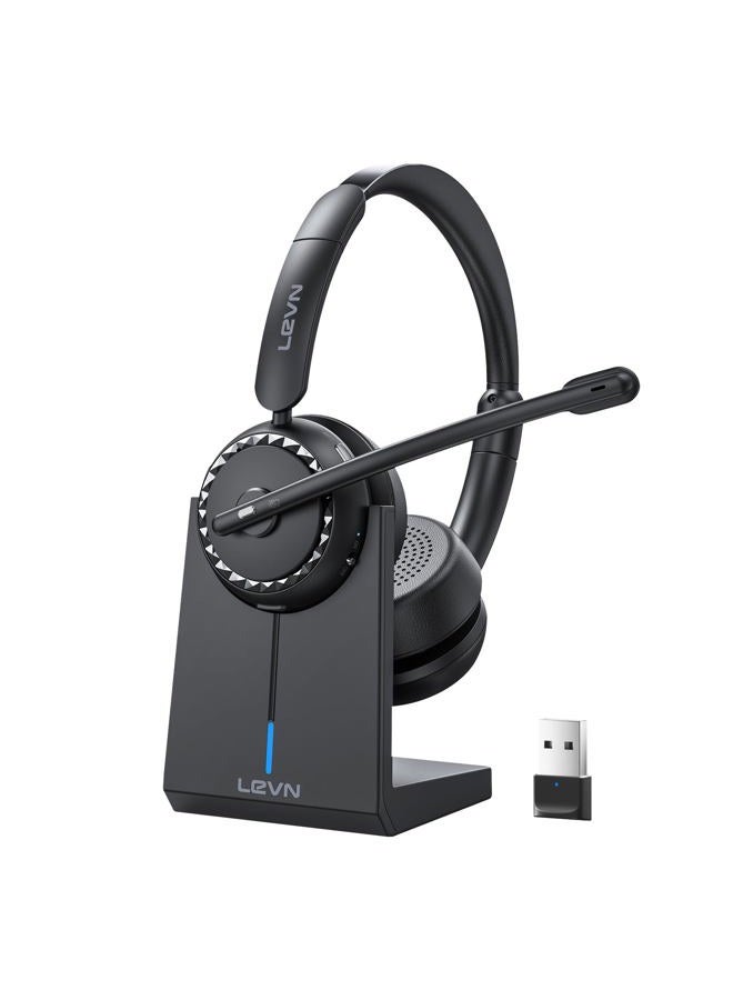 LEVN Wireless Headset, Wireless Headset with Mic for Work, (Noise Cancelling & Mute Button), Bluetooth Headset with Microphone from Home/Office/PC/Call Center/Computer/Laptop/Teams/Zoom (Black) - Image 1