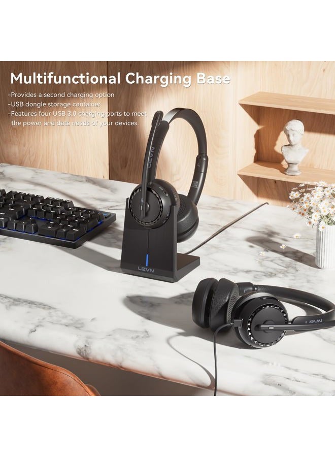 LEVN Wireless Headset, Wireless Headset with Mic for Work, (Noise Cancelling & Mute Button), Bluetooth Headset with Microphone from Home/Office/PC/Call Center/Computer/Laptop/Teams/Zoom (Black) - Image 3