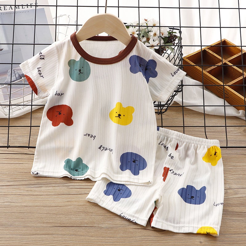 Summer Kidsren'S Short-Sleeved T-Shirt Suit, Boy'S Ice Silk Thin Half-Sleeved Shorts, Baby Girl'S Light And Breathable Air-Conditioned Suit - Image 4