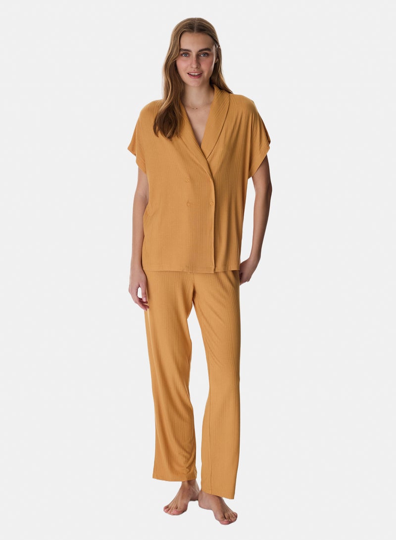 Penti Margot Solid Rib Pants Pajama Set - Image 1
