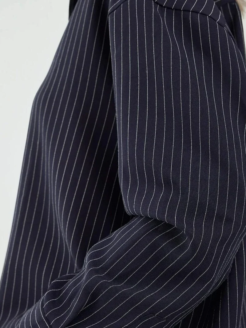 HICCUP Navy Blue Oversize Striped Shirt for Women | Best Price UAE