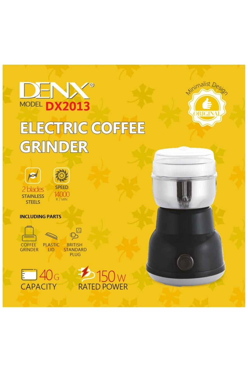 Denx Electric Coffee, beans, pepper, chili, nuts and Spices Grinder, 40g Capacity – Stainless Steel Blades, Compact and Versatile for Fresh Coffee, Herbs & Nuts, One-Touch Operation - Image 1