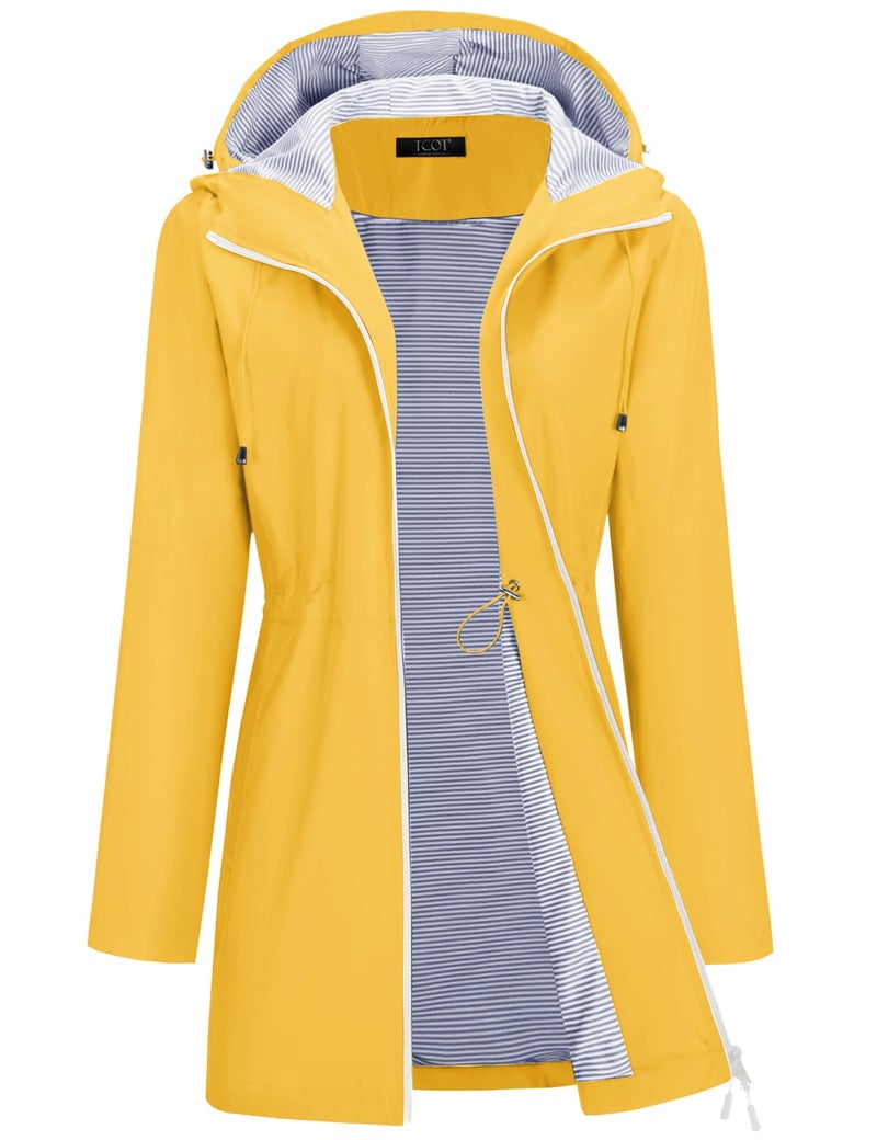 TCOT Rain Jacket Women Hooded Hiking Raincoats Outdoor Waterproof Windbreaker Jackets Lined Long Trench Coat Yellow M - Image 1