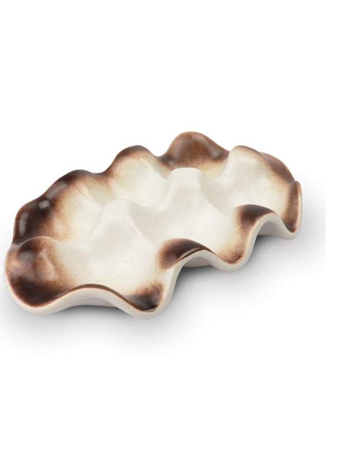 Ceramic Egg Tray Half Dozen Porcelain Egg Holder Container Keeper Storage Organizer Egg Tray for Refrigerator Decorative Egg Storage for Refrigerator Countertop Display Kitchen Brown  - Image 1