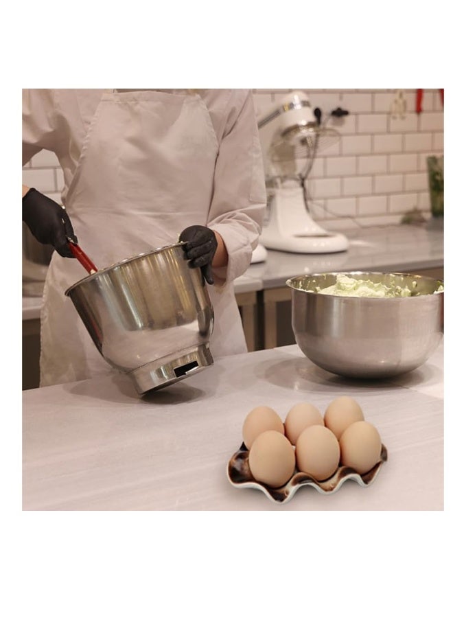 Ceramic Egg Tray Half Dozen Porcelain Egg Holder Container Keeper Storage Organizer Egg Tray for Refrigerator Decorative Egg Storage for Refrigerator Countertop Display Kitchen Brown  - Image 3