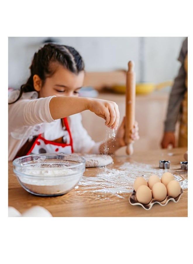 Ceramic Egg Tray Half Dozen Porcelain Egg Holder Container Keeper Storage Organizer Egg Tray for Refrigerator Decorative Egg Storage for Refrigerator Countertop Display Kitchen Brown  - Image 4