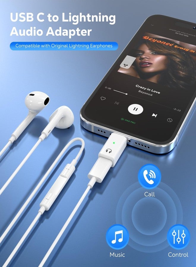 MoKo Lightning to USB-C Audio Adapter - Not for Microphones/Charging/Data Transfer, USB C Male to Female Lightning Headphone Earphone Adapter for iPhone Air 17 16 16e 15 Pro Max Plus, iPad, White - Image 2