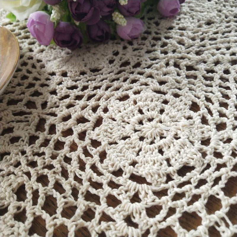 USTIDE 100% Cotton Crochet Lace Rectangular Table Runner Beige Ecru Dresser Scarf Doilies,2pcs 11 Inch X23 Inch - Image 2