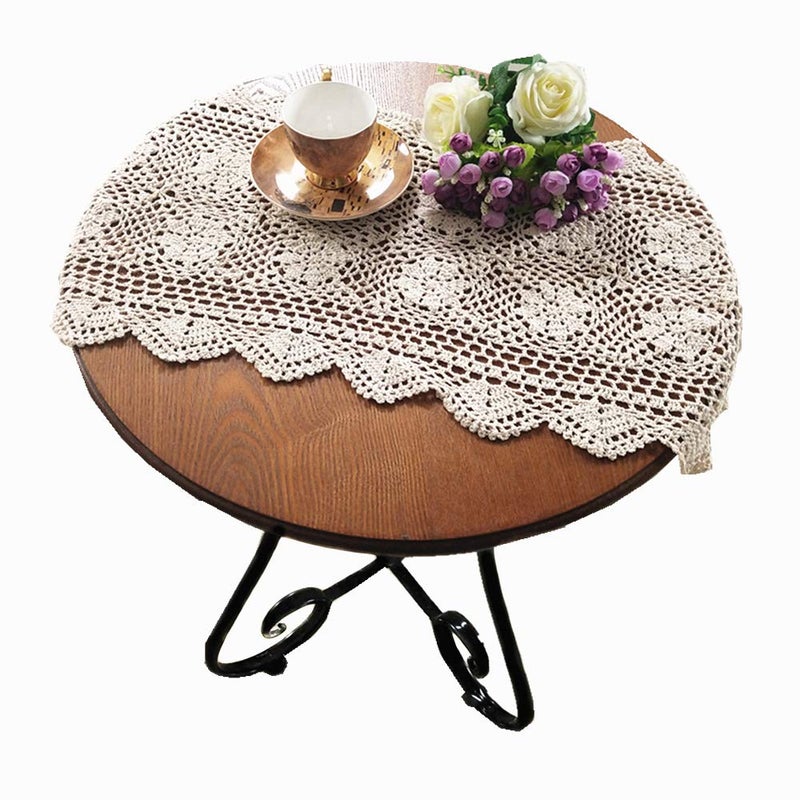 USTIDE 100% Cotton Crochet Lace Rectangular Table Runner Beige Ecru Dresser Scarf Doilies,2pcs 11 Inch X23 Inch - Image 1