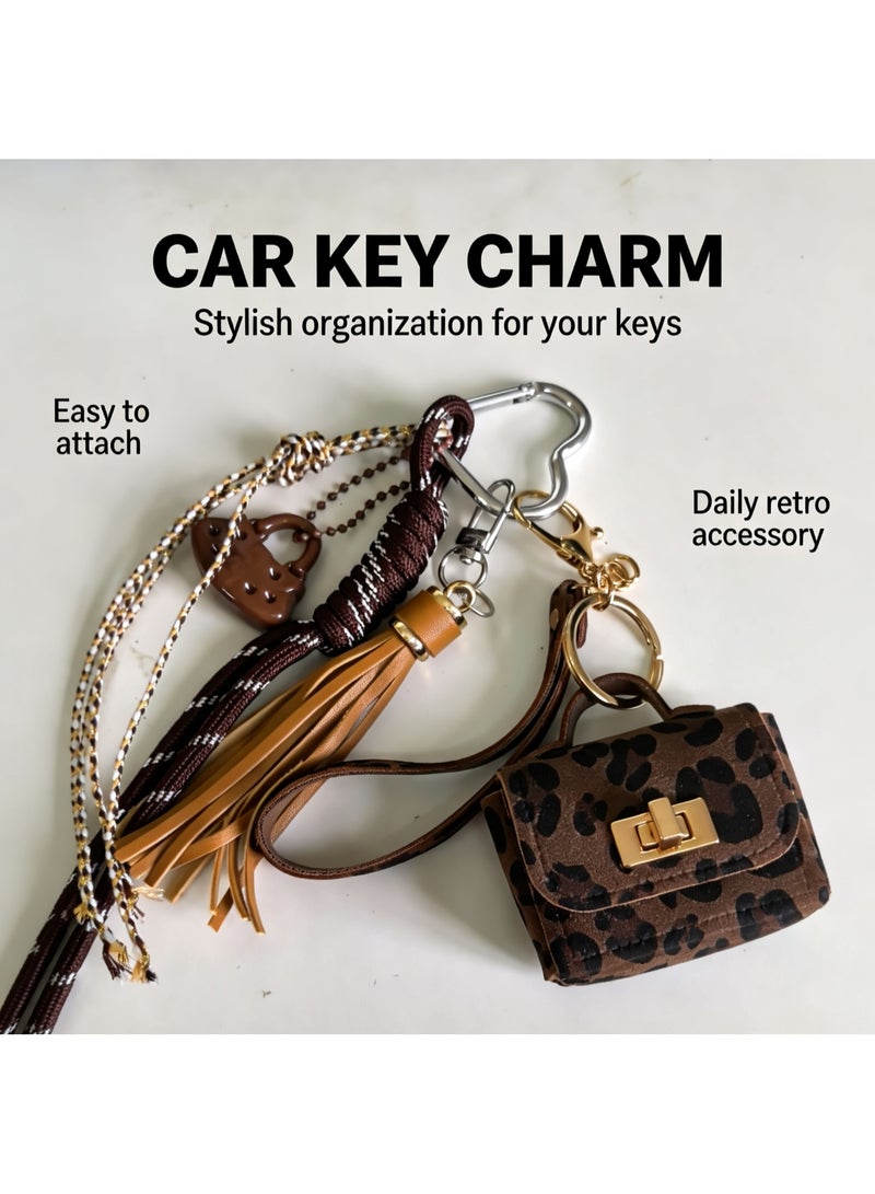 Teeny Baby Leopard Print Mini Pouch Bag Charm Keychain with Tassel and Carabiner - Image 5