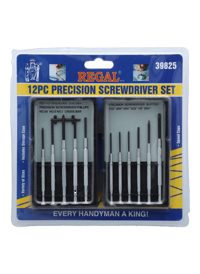 12-Piece Precision Screwdriver Set Silver and Black 2 x 19.2 x 19.2 cm 39825