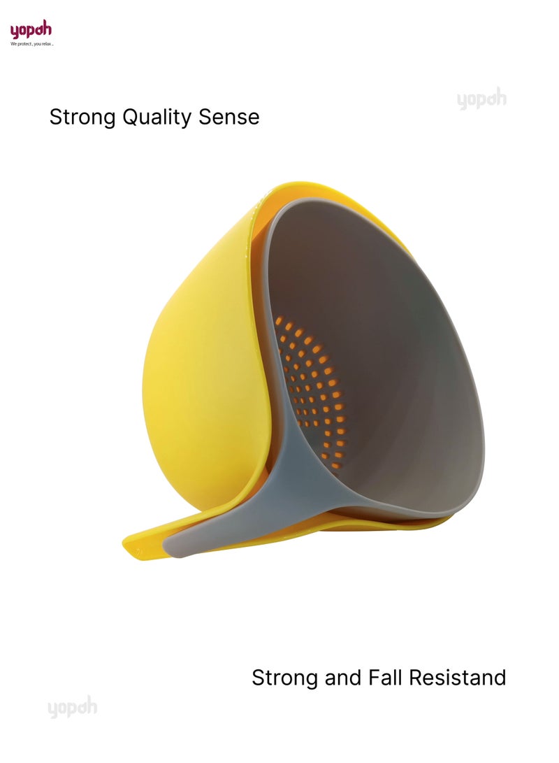 yopah Multi Use High Quality Double Layer Rice Fruits Vegetable Strainer Yellow/Grey - Image 2