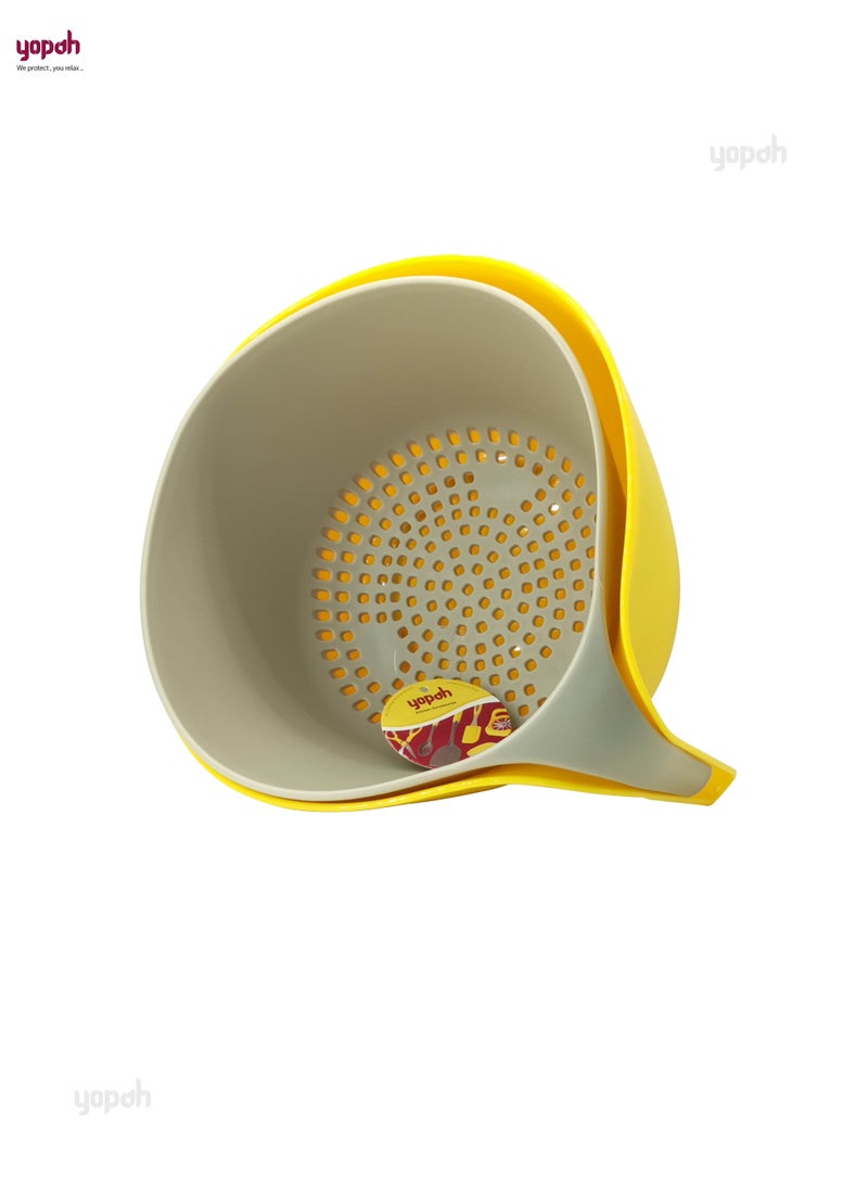 yopah Multi Use High Quality Double Layer Rice Fruits Vegetable Strainer Yellow/Grey - Image 1