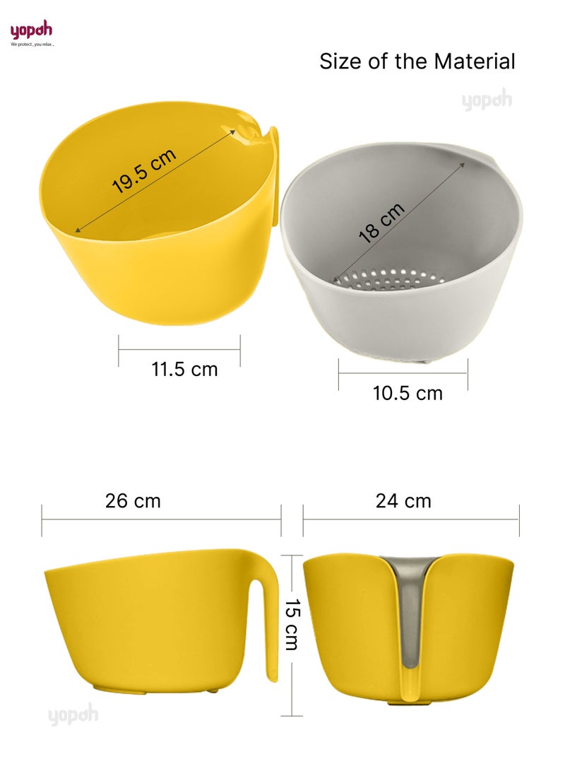 yopah Multi Use High Quality Double Layer Rice Fruits Vegetable Strainer Yellow/Grey - Image 5